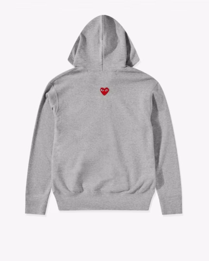 Play CDG Unisex Reverse Red Heart Zip Hoodie Grey