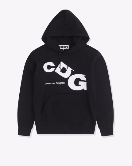 CDG White Printed Logo Hoodie Black