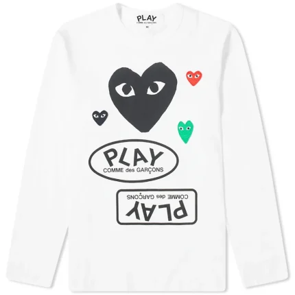 CDG Play Long Sleeve Multi Logo White & Black