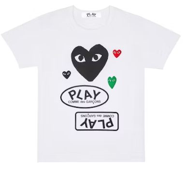 cdg play multi logo blk heart tee white