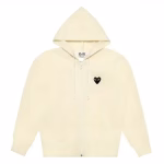 CDG Zip Up Cream Hoodie With Black Heart