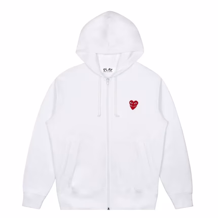 CDG Zip Up Hoodie Double Heart (White)
